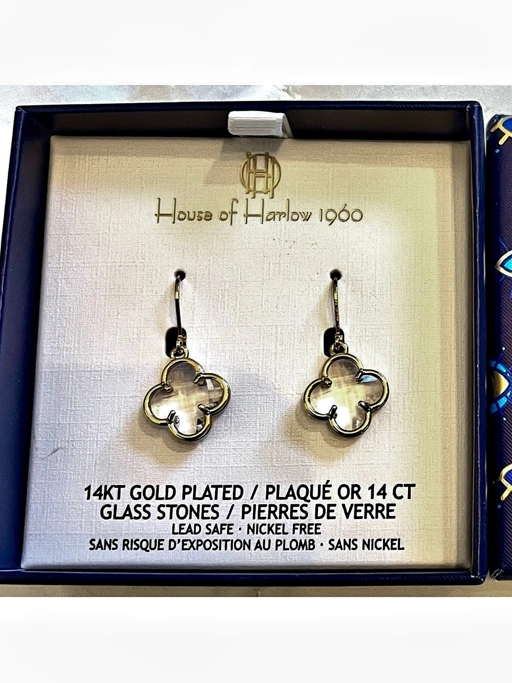 House of Harlow 1960 Gold and Glass Stones  Clover Earrings